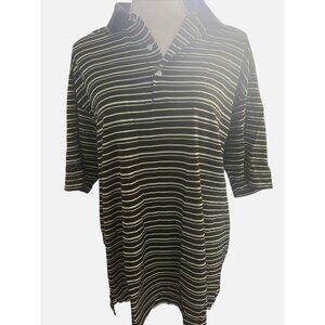 Ben Hogan Mens Large Black & Green Striped Polo Shirt Golf Casual Lightweight